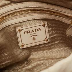 Pre Owned Prada Beige Gathered Leather Bow Clutch