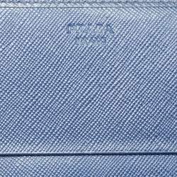 Pre Owned Prada Navy Blue Saffiano Metal Leather Logo Flap Continental Wallet