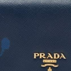 Pre Owned Prada Navy Blue Saffiano Metal Leather Logo Flap Continental Wallet