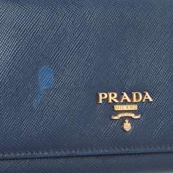 Pre Owned Prada Navy Blue Saffiano Metal Leather Logo Flap Continental Wallet