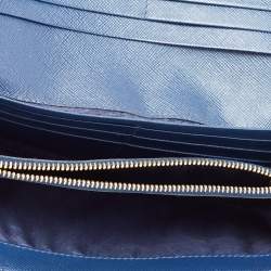 Pre Owned Prada Navy Blue Saffiano Metal Leather Logo Flap Continental Wallet