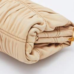 Pre Owned Prada Beige Gaufre Leather East-West Frame Clutch