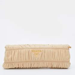 Pre Owned Prada Beige Gaufre Leather East-West Frame Clutch