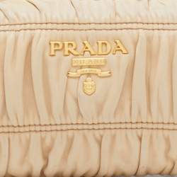 Pre Owned Prada Beige Gaufre Leather East-West Frame Clutch