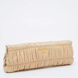 Pre Owned Prada Beige Gaufre Leather East-West Frame Clutch