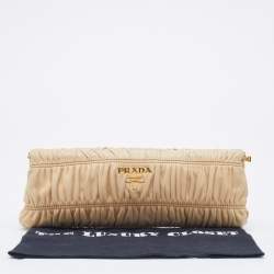 Pre Owned Prada Beige Gaufre Leather East-West Frame Clutch