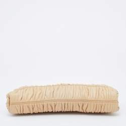 Pre Owned Prada Beige Gaufre Leather East-West Frame Clutch