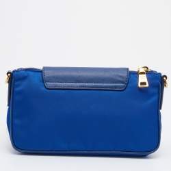 Pre Owned Prada Blue Tessuto Nylon and Saffiano Leather Small Crossbody Bag