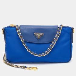 Pre Owned Prada Blue Tessuto Nylon and Saffiano Leather Small Crossbody Bag