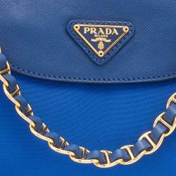 Pre Owned Prada Blue Tessuto Nylon and Saffiano Leather Small Crossbody Bag