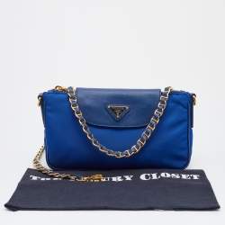 Pre Owned Prada Blue Tessuto Nylon and Saffiano Leather Small Crossbody Bag