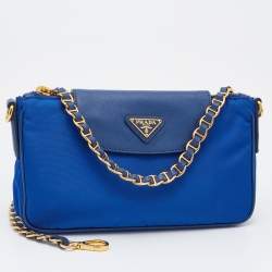 Pre Owned Prada Blue Tessuto Nylon and Saffiano Leather Small Crossbody Bag