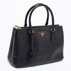 Pre Owned Prada Black Saffiano Leather Small Galleria Double Zip Tote