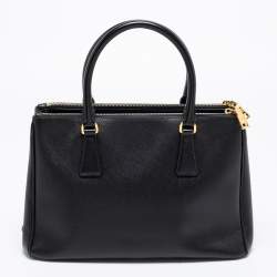 Pre Owned Prada Black Saffiano Leather Small Galleria Double Zip Tote