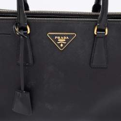 Pre Owned Prada Black Saffiano Leather Small Galleria Double Zip Tote