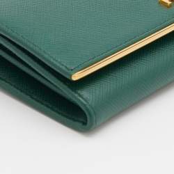 Pre Owned Prada Green Saffiano Leather Metal Bar Continental Wallet