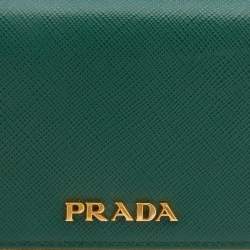 Pre Owned Prada Green Saffiano Leather Metal Bar Continental Wallet