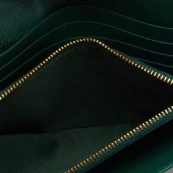 Pre Owned Prada Green Saffiano Leather Metal Bar Continental Wallet