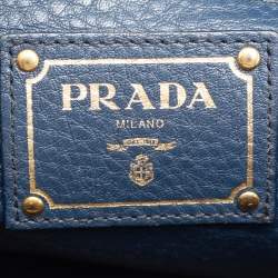 Pre Owned Prada Blue Leather Phenix Front Pocket Tote