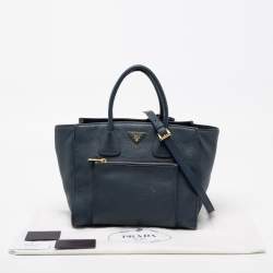 Pre Owned Prada Blue Leather Phenix Front Pocket Tote