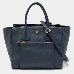 Pre Owned Prada Blue Leather Phenix Front Pocket Tote