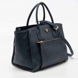 Pre Owned Prada Blue Leather Phenix Front Pocket Tote