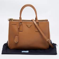 Pre Owned Prada Brown Saffiano Lux Leather Medium Double Zip Tote