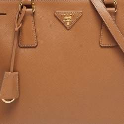 Pre Owned Prada Brown Saffiano Lux Leather Medium Double Zip Tote