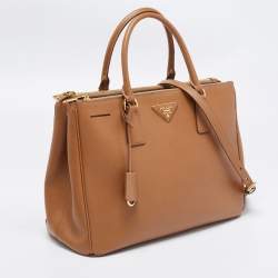 Pre Owned Prada Brown Saffiano Lux Leather Medium Double Zip Tote