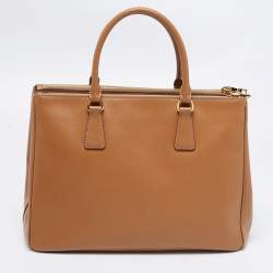 Pre Owned Prada Brown Saffiano Lux Leather Medium Double Zip Tote