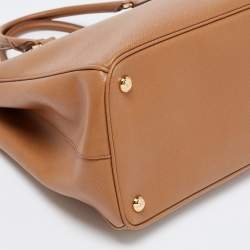 Pre Owned Prada Brown Saffiano Lux Leather Medium Double Zip Tote