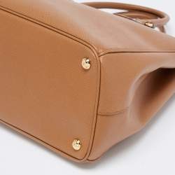 Pre Owned Prada Brown Saffiano Lux Leather Medium Double Zip Tote