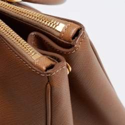 Pre Owned Prada Brown Saffiano Lux Leather Medium Double Zip Tote