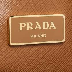 Pre Owned Prada Brown Saffiano Lux Leather Medium Double Zip Tote