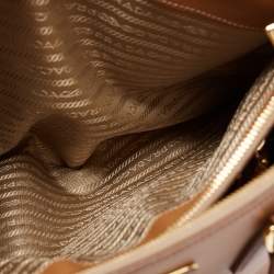 Pre Owned Prada Brown Saffiano Lux Leather Medium Double Zip Tote