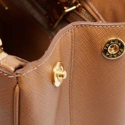 Pre Owned Prada Brown Saffiano Lux Leather Medium Double Zip Tote