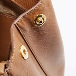 Pre Owned Prada Brown Saffiano Lux Leather Medium Double Zip Tote