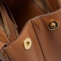 Pre Owned Prada Brown Saffiano Lux Leather Medium Double Zip Tote