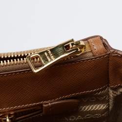 Pre Owned Prada Brown Saffiano Lux Leather Medium Double Zip Tote