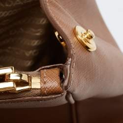 Pre Owned Prada Brown Saffiano Lux Leather Medium Double Zip Tote