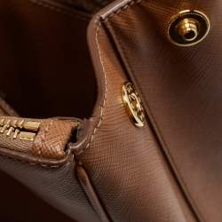Pre Owned Prada Brown Saffiano Lux Leather Medium Double Zip Tote