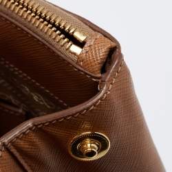 Pre Owned Prada Brown Saffiano Lux Leather Medium Double Zip Tote