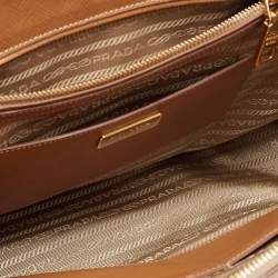 Pre Owned Prada Brown Saffiano Lux Leather Medium Double Zip Tote
