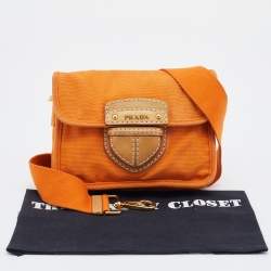 Prada Orange Canvas Flap Crossbody Bag