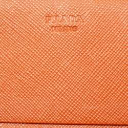 Pre Owned Prada Orange Saffiano Lux Leather Bow Flap Continental Wallet