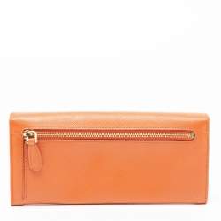 Pre Owned Prada Orange Saffiano Lux Leather Bow Flap Continental Wallet