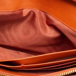 Pre Owned Prada Orange Saffiano Lux Leather Bow Flap Continental Wallet