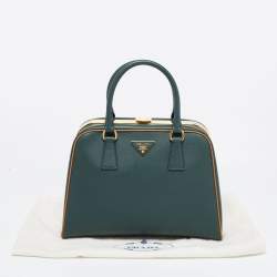 Pre Owned Prada Green Saffiano Lux Leather Pyramid Frame Satchel