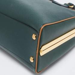 Pre Owned Prada Green Saffiano Lux Leather Pyramid Frame Satchel
