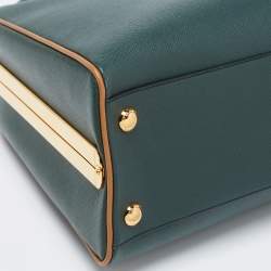 Pre Owned Prada Green Saffiano Lux Leather Pyramid Frame Satchel
